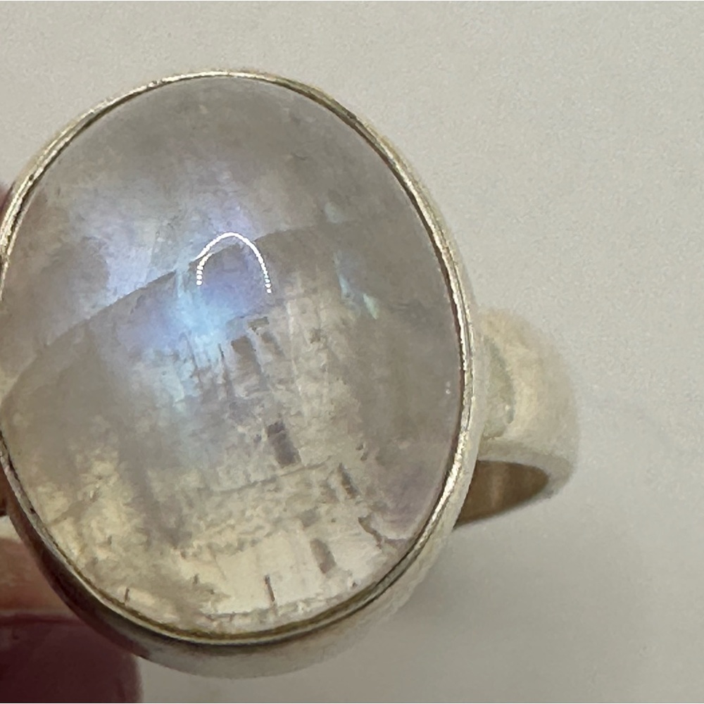 Rainbow Moonstone Translucent Stone Silver Ring - image 1